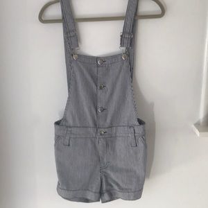 Navy blue stripped shirt overalls